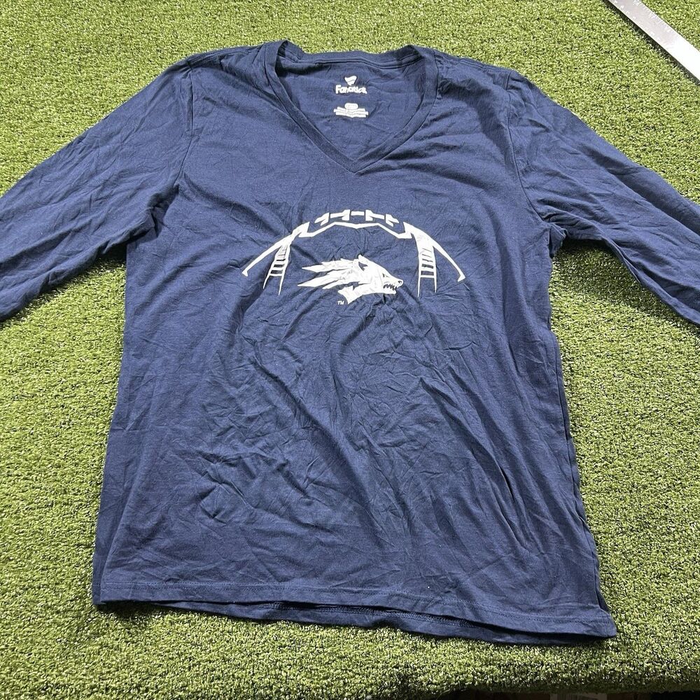 Nevada Wolf Pack Long Sleeve Shirt Womens L Blue College Fanatics V Neck NWOt